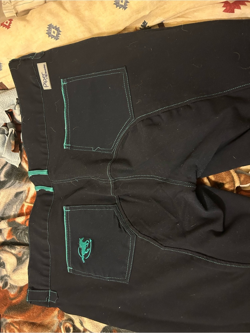 Piped Navy and Teal Women’s riding Pants with Teal Stitching